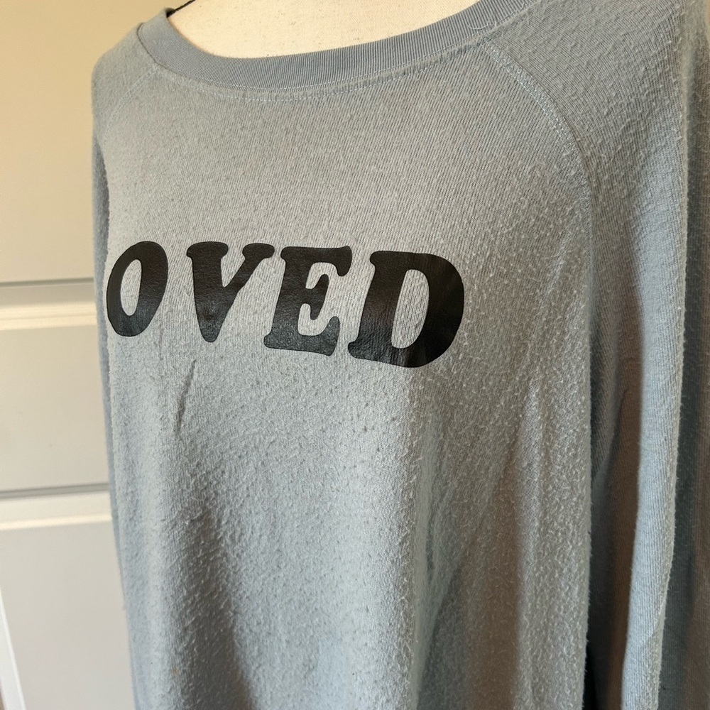 Light blue “loved” graphic crew neck long sleeve sweater top - Picture 4 of 6